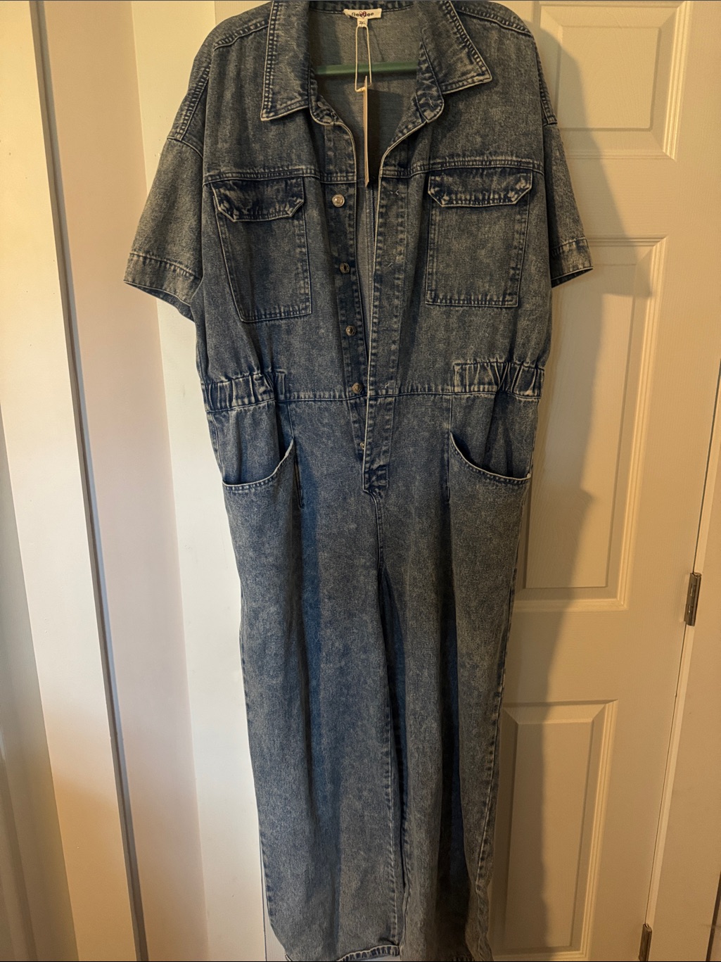 Denim WideLeg Jumpsuit In Washed Blue